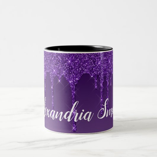 Personalisierter Lila Glitzer Zweifarbige Tasse (Mittel)