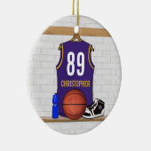 Personalisierter Lila Goldbasketball Jersey Keramik Ornament (Rechts)