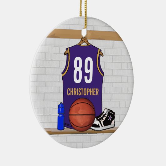 Personalisierter Lila Goldbasketball Jersey Keramik Ornament (Rechts)