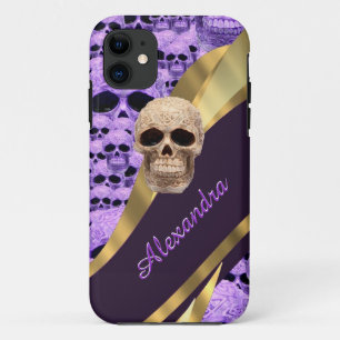 Personalisierter lila Gothischer Schädel Case-Mate iPhone Hülle