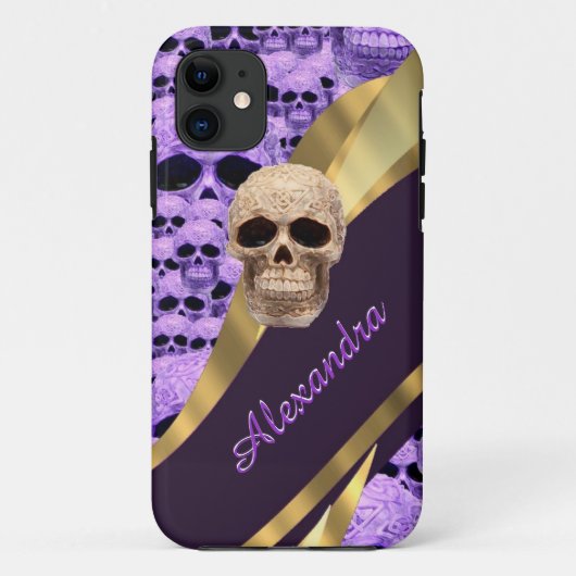 Personalisierter lila Gothischer Schädel Case-Mate iPhone Hülle (Rückseite)