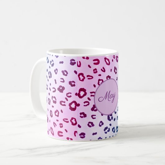 Personalisierter lila Leopard-Design Kaffeezuberei Kaffeetasse (Vorderseite Links)