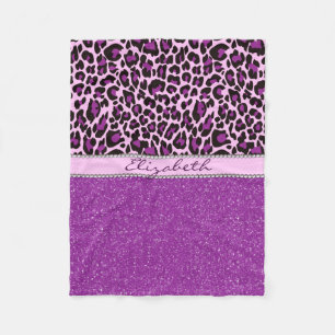 Personalisierter lila Leopard-Druck-Glitzer Fleecedecke