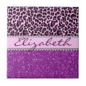 Personalisierter lila Leopard-Druck-Glitzer Fliese (Vorderseite)
