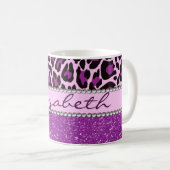 Personalisierter lila Leopard-Druck-Glitzer Kaffeetasse (VorderseiteRechts)