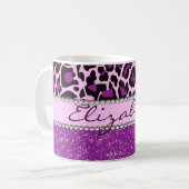 Personalisierter lila Leopard-Druck-Glitzer Kaffeetasse (Vorderseite Links)