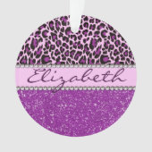 Personalisierter lila Leopard-Druck-Glitzer Ornament (Vorderseite)