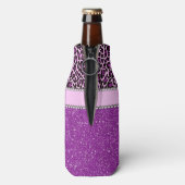Personalisierter Lila Leopard-Glitzer Flaschenkühler (Flasche Rückseite)