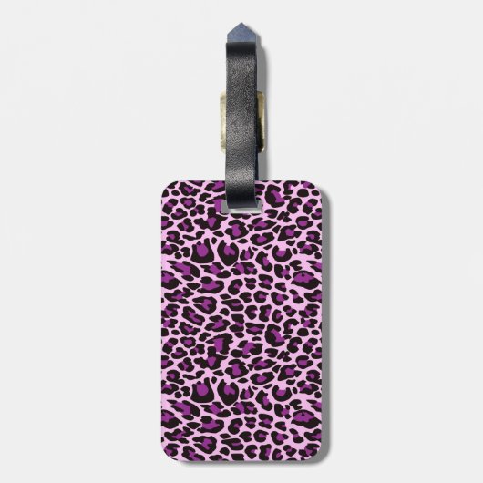 Personalisierter lila Leopard und Glitzer Gepäckanhänger (Rückseite vertikal)