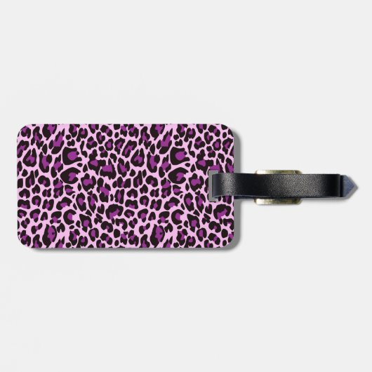 Personalisierter lila Leopard und Glitzer Gepäckanhänger (Rückseite horizontal)