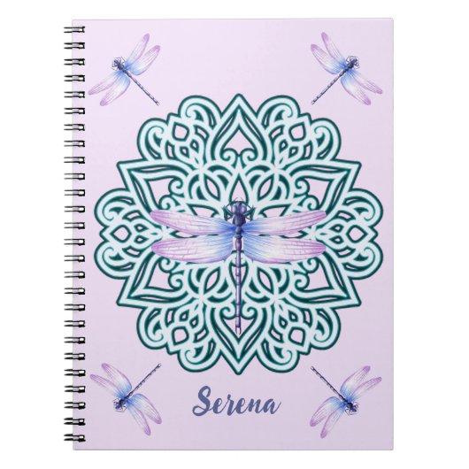 Personalisierter Lila Libelle Mandala Pink Notizblock (Vorderseite)