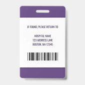 Personalisierter Lila medizinischer Mitarbeiter Ausweis (Rückseite)