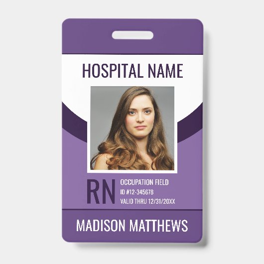 Personalisierter Lila medizinischer Mitarbeiter Ausweis (Vorderseite)