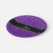 Personalisierter lila NamensGlitter Pappteller (Schrägansicht)