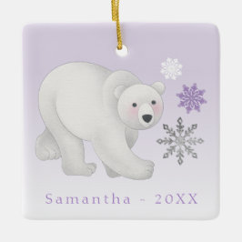 Personalisierter Lila Polar Bär Keramik Ornament
