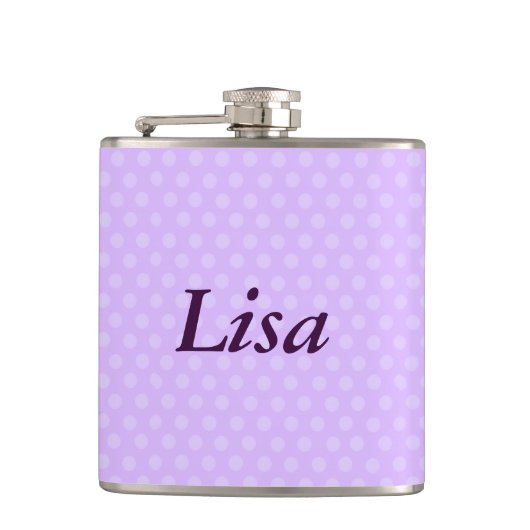 Personalisierter Lila Polka Dot Flask Flachmann (Vorderseite)