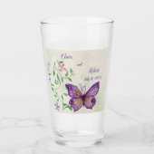Personalisierter lila Schmetterling Glas (Vorderseite)