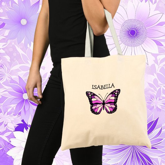 Personalisierter Lila Schmetterling Tragetasche