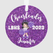Personalisierter Lila Sparkle Cheerleader Ornament (Rückseite)