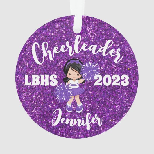 Personalisierter Lila Sparkle Cheerleader Ornament (Rückseite)