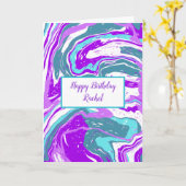 Personalisierter Lila und Aquamariner Marmor Gebur Karte (Gelbe Blume)