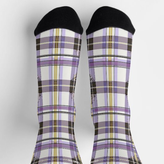 Personalisierter Lila und gelber Tartan Karierter Socken (Oben)