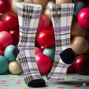 Personalisierter Lila und gelber Tartan Karierter Socken