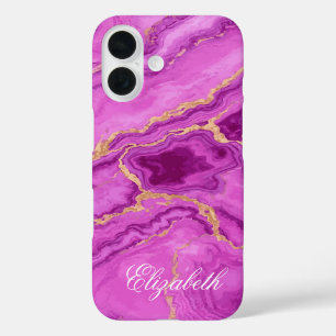 Personalisierter Lila und rosa Marmor iPhone 16 Hülle