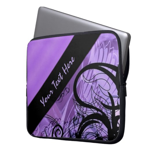 Personalisierter Lila und schwarzer Siebmuster Laptopschutzhülle (Vorderseite Links)