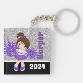 Personalisierter Lila und silberer Cheerleader Sch Schlüsselanhänger (Rückseite)