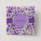 Personalisierter Lila und weißer Blumenzauber Button (Vorderseite)