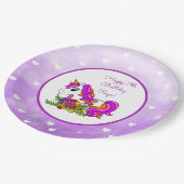 Personalisierter Lila Unicorn Happy Birthday Pappteller (Schrägansicht)