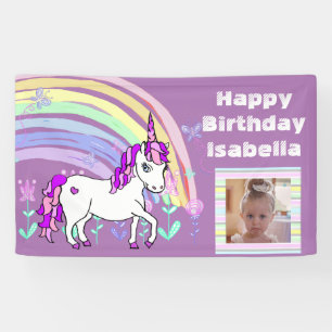 Personalisierter Lila Unicorn Regenbogen Geburtsta Banner