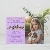 Personalisierter Lila Welpenhund Einladung zum Geb (Stehend Vorderseite)