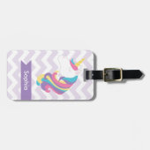 Personalisierter lila Zickzack Unicorn Gepäckanhänger (Vorderseite horizontal)