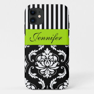 PERSONALISIERTER LIMONER GRÜNER, SCHWARZER DAMAST Case-Mate iPhone HÜLLE