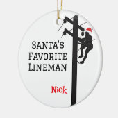 Personalisierter Lineman vom Weihnachtsmann Keramik Ornament (Links)