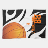 Personalisierter lodernder Basketball Schwarzweiss Küchentuch (Horizontal)