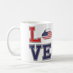 Personalisierter LOVE der Sport Curling USA Becher Kaffeetasse