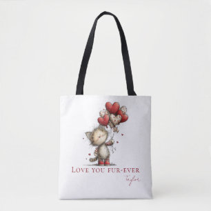 Personalisierter Love You Fur-Ever-Katze & Ballons Tasche