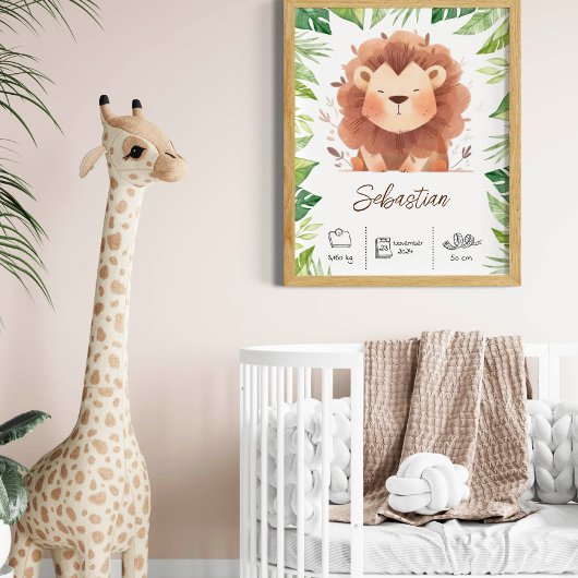 Personalisierter Löwenkunstdruck im Kinderzimmer Poster