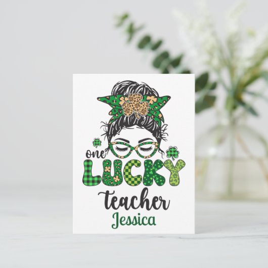 Personalisierter Lucky Teacher Postkarte (Stehend Vorderseite)