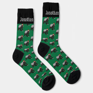 Personalisierter Lustiger Honigdachs Grüne Weihnac Socken