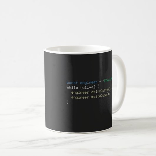 Personalisierter lustiger JavaScript-Programmierer Kaffeetasse (VorderseiteRechts)
