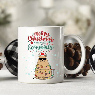 Personalisierter lustiger Katzen-Weihnachtsbecher Kaffeetasse