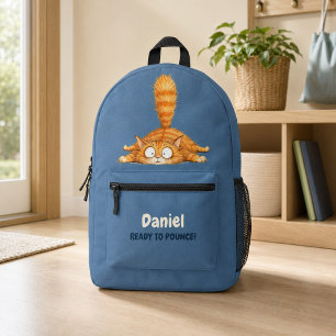 Personalisierter lustiger orangefarbener Katz blau Bedruckter Rucksack