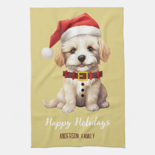 Personalisierter lustiger Santa-Hund im Vintage-St Geschirrtuch