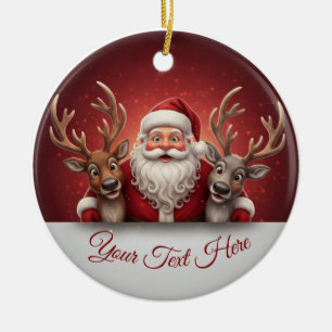 Personalisierter lustiger Weihnachtsmann und Renti Keramik Ornament