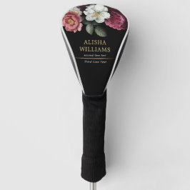 Personalisierter Luxus Black Gold Floral Golf Headcover