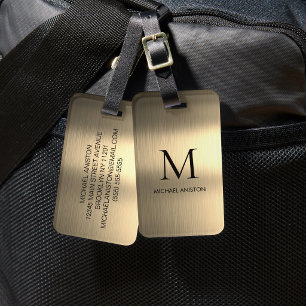 Personalisierter Luxus-Monogramm Faux-Gold-Metall Gepäckanhänger